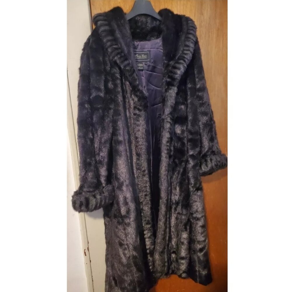 Vintage Terry Lewis Full Length Black Mink Faux Fur with Scalloped Trim